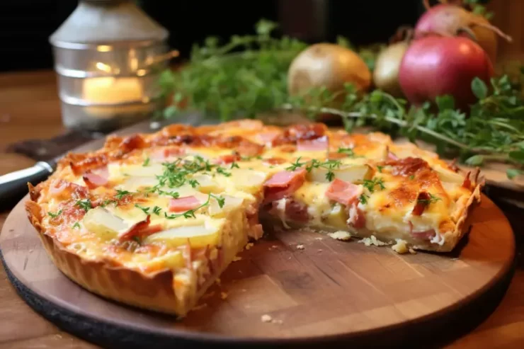 Quiche aux pommes de terre, jambon de pays et fromage