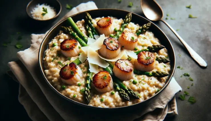 Recette du Risotto Crémeux aux Saint-Jacques et Asperges Vertes