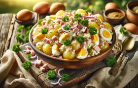 Salade de pommes de terre aux œufs durs et jambon